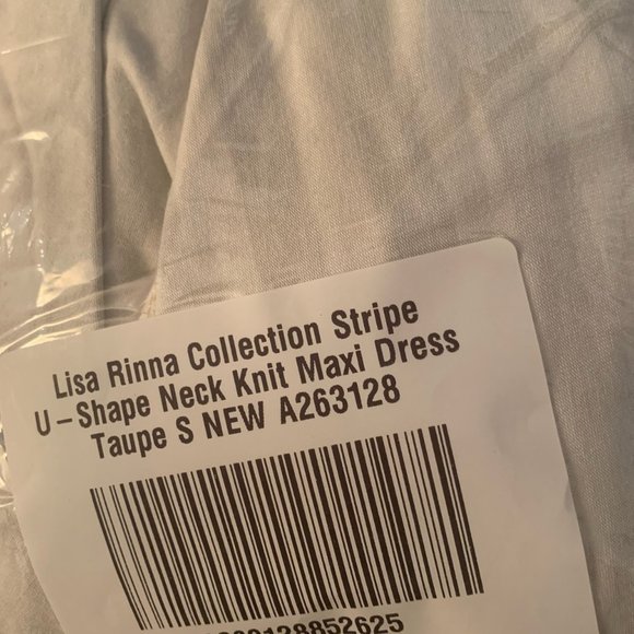 NWT LISA‎ RINNA COLLECTION STRIPE U-SHAPE NECK KNIT MAXI DRESS TAUPE SMALL - Picture 4 of 6